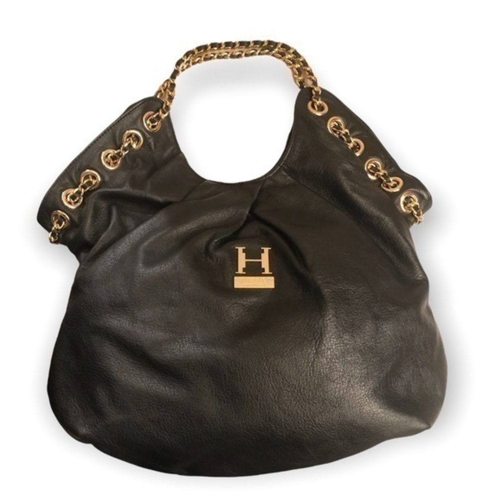Halston heritage black leather chain bag